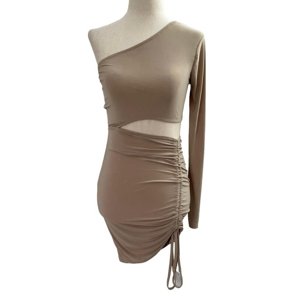 Miss Guided Women Size 2 Bodycon Cutout Dress Beige 12-560